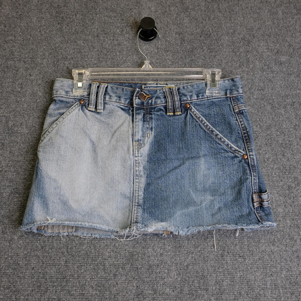 Vintage Old Navy Skirt Womens 2 Blue Denim Low Rise Mini Raw Hem Patchwork Y2K